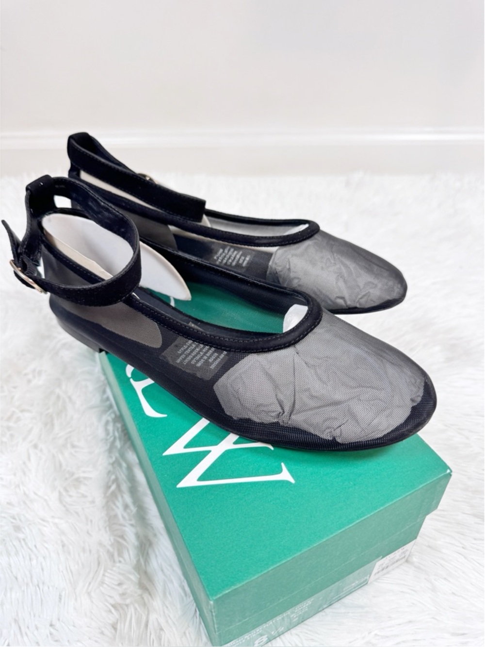 J Crew black Andi‎ ankle-strap ballet flats in mesh